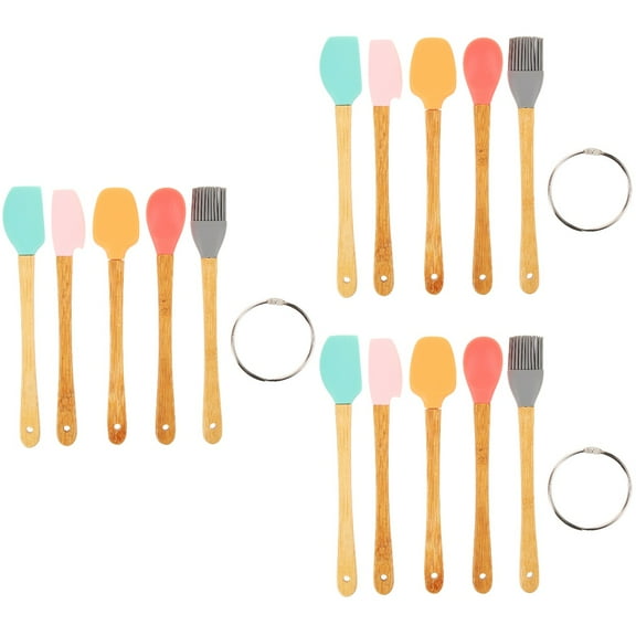 Hemoton 15 pcs  Mini Silicone Spatulas Small Spatulas Kitchen Baking Spatulas Bamboo Handle Spatulas