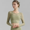 thumbnail image 4 of SWSMCLT Women's Long Sleeve Top Mesh Yoga Shirt Soft Fashion Cut Out Fitted Pull On Cami Crop Yoga Sheer Backless Green Small, 4 of 5