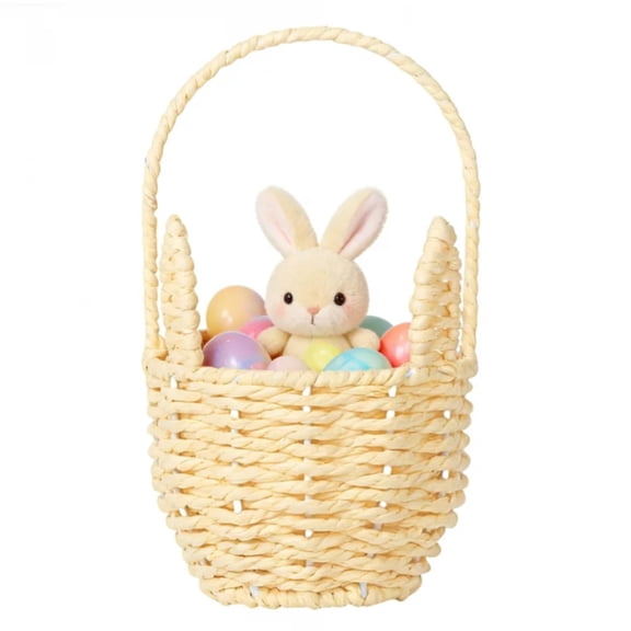 TAROFISH Easter Basket for Kids, Woven Wicker Basket, Easter Bunny Baskets with Handle, Gift Baskets, Egg Buckets Gifts Tote Bags Egg Basket for Kids, Boys, Girls,Yellow