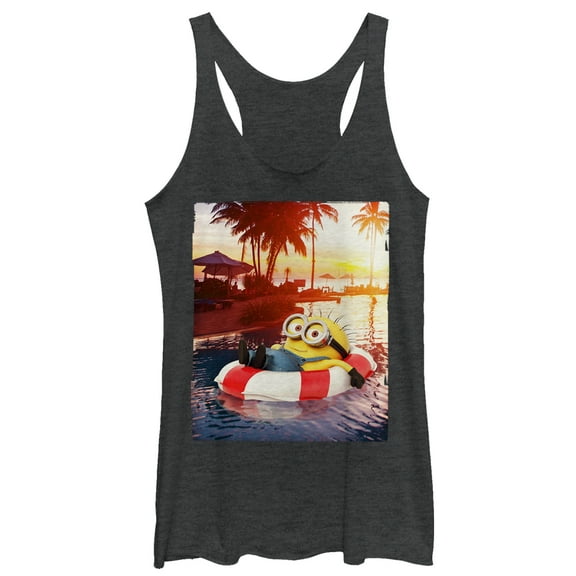 Women's Despicable Me Minion Tropical Vacation Racerback Tank Top Black Heather Medium