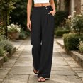 thumbnail image 7 of JYnXIANTI Wide Leg Pants for Women Loose Flowy High Waist Pants Breathable Beach Trousers Travel Outfit with Pockets(Black,Small), 7 of 7