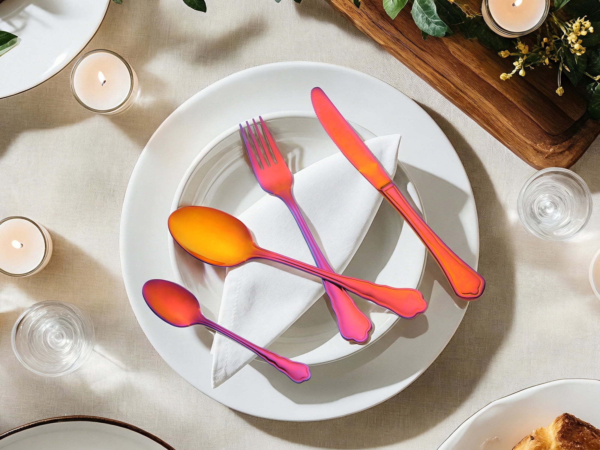 Unique Bargains Durable Stainless Steel Flatware Set for Kitchen Use Red 4pcs