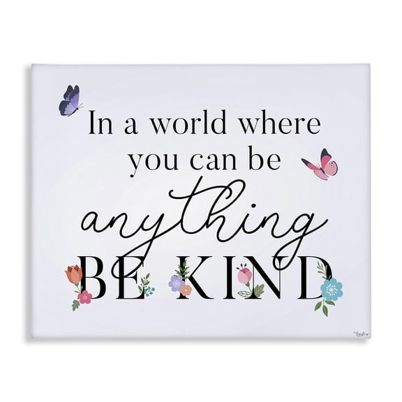 Stupell Industries Eclectic Floral & Butterflies Be Kind Canvas Art, 20 x 16, by Gigi Louise