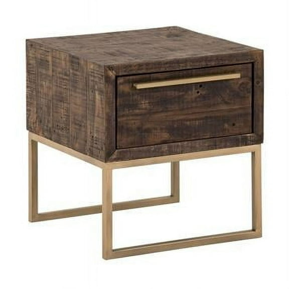 HomeRoots 524168 20 x 18 x 18 in. Antiqued Brass & Brown Reclaimed Wood End Table with Drawers