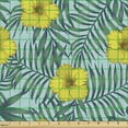 thumbnail image 2 of Ambesonne Floral Fabric by the Yard Upholstery, Ornamental Hibiscus Flowers, 10 Yards, Pale Blue Yellow and Green, 2 of 5