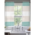 thumbnail image 3 of Turquoise Beige Stripe Semi Sheer Curtains 63 Inch Length 2 Panels Set, Modern Art Horizontal Striped Sheer Kitchen Curtain Privacy Voile Window Curtain for Living Room Bedroom Rod Pocket Drapes, 3 of 7