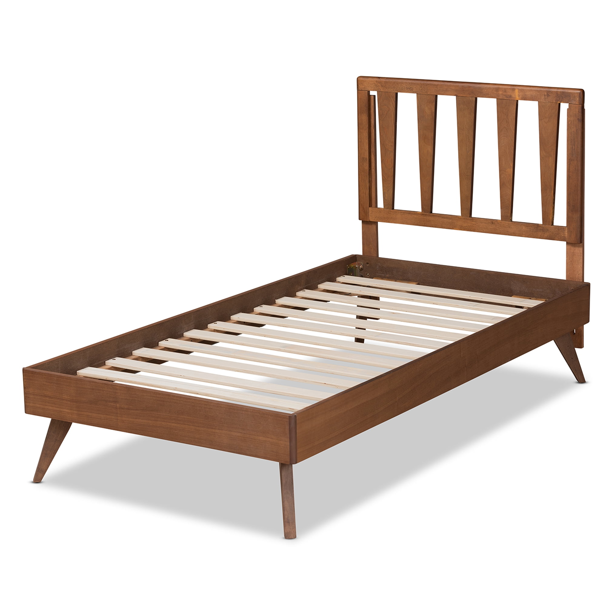 Baxton Studio Michi Modern Engineered Wood Slat Bed, Twin, Walnut Brown