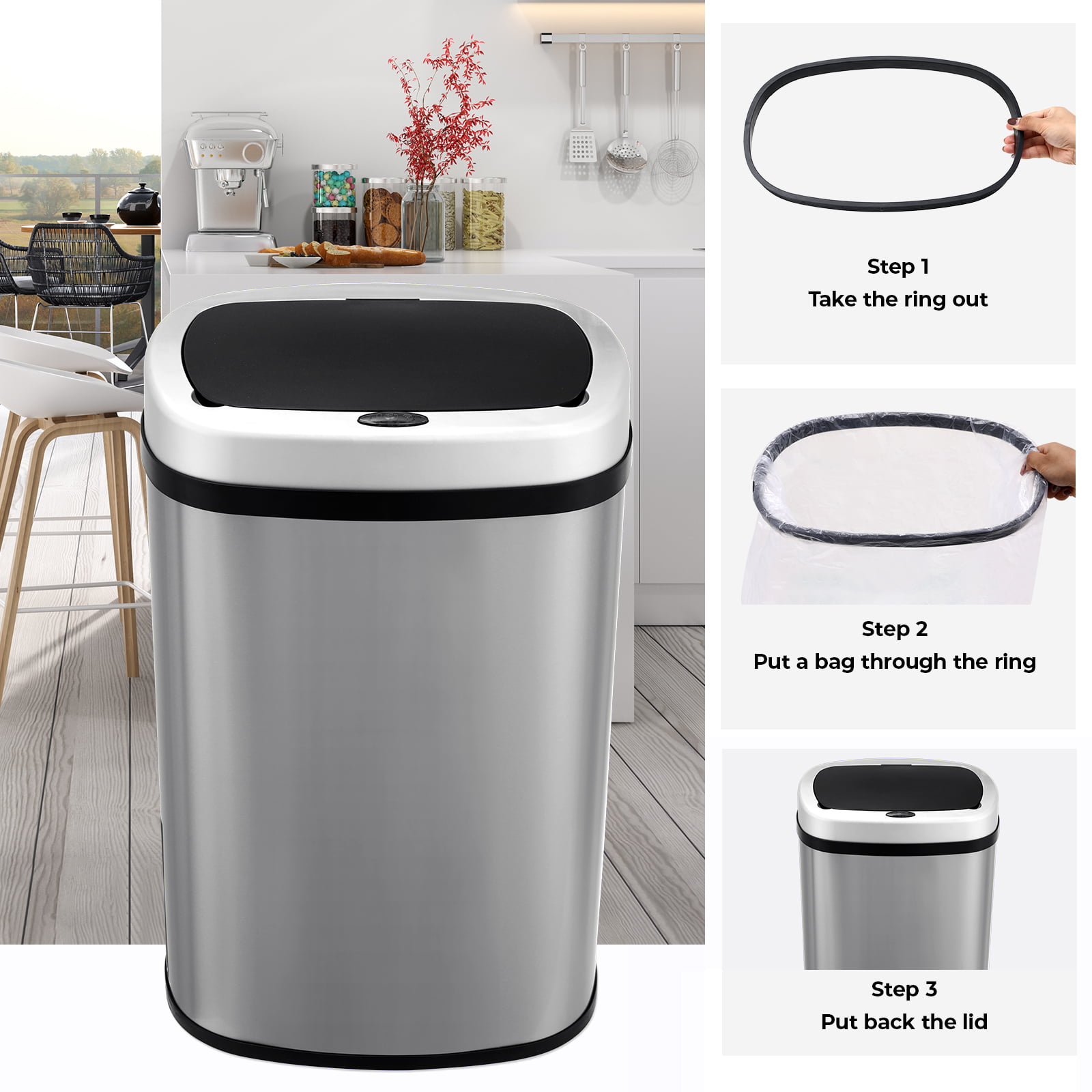 Mainstays Rectangle Pedal Bin Kitchen Garbage Can, 7.9 gal 