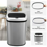 LAZY BUDDY 13.2 Gallon Sensor Trash Can Stainless Steel Kitchen Garbage Bin - Silver