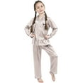 thumbnail image 2 of Kids Satin Pajamas for Boy Bowknot Print Long Sleeve Button Down Sleepwear with Pants Set Toddler Girl Sleepwear Boys Pajamas Size 9-10 Years, 2 of 3