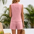 thumbnail image 5 of 2 Piece Outfits for Women Summer Bussiness Linen Sets Sleeveless V Neck Vest Button Waistcoat and Pockets Shorts, 5 of 7