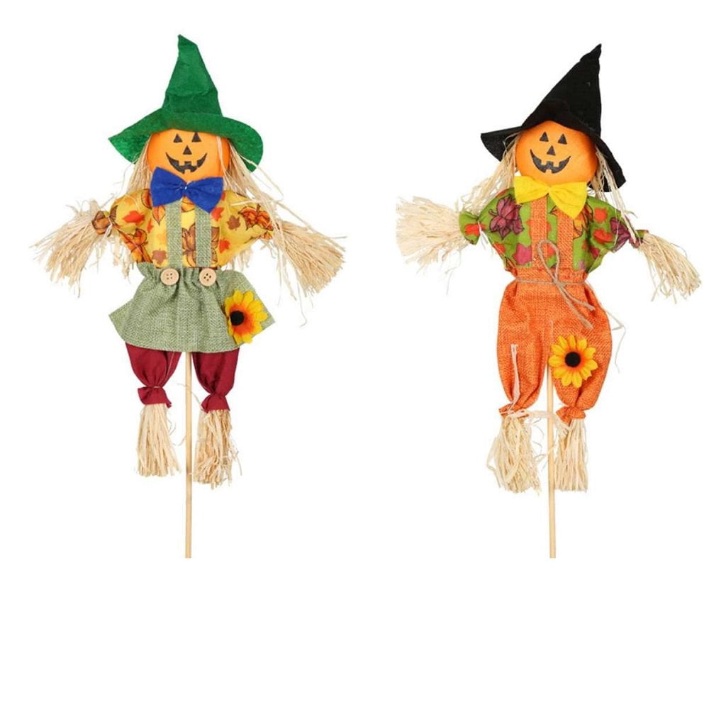 2 Pieces Fall Halloween Scarecrow Decor Fall Harvest Standing Scarecrow For Thanksgiving Halloween Scarecrows Decorations Garden,Yard,Porch,Birds Away