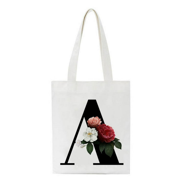 Her Floral Initial Canvas Tote Bag
