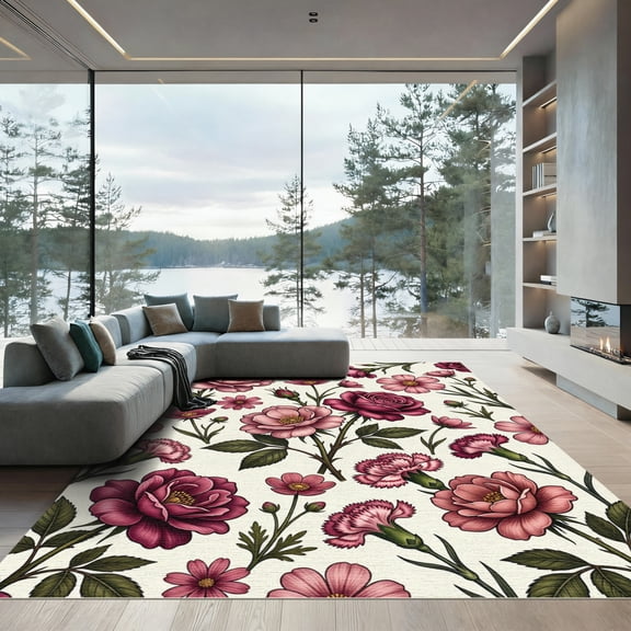 ODIKA 4' x 6' Machine Washable Non-Slip Area Rug, vintage floral High Traffic Rug, Pink, 1287535