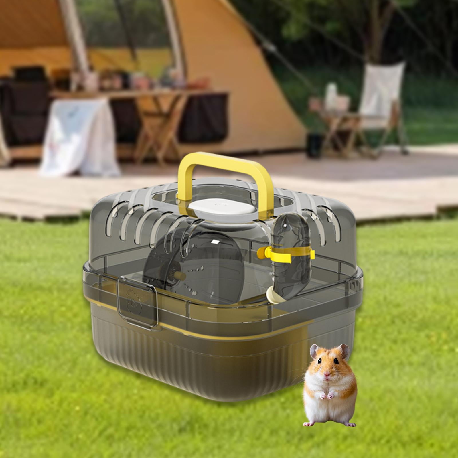 oshhni Hamster Cage with Water Bottle Breathable Carry Case for Rabbits Gerbils Rats yellow