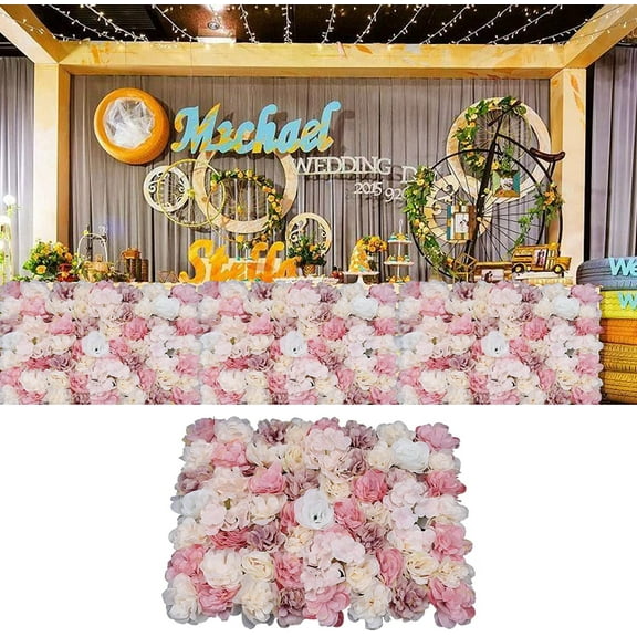 Miumaeov 12 Pcs Artificial Flowers Wall Romantic Flower Wall for Background Decoration Silk Flower Roses Wall Panel Hanging Wedding Venue Main Road Decor Silk Flower Panels for Photo Backdrop
