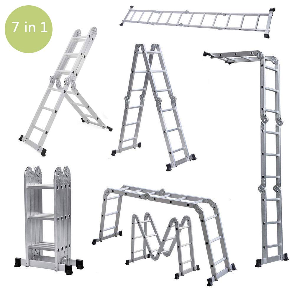 Practical 12.5FT 12-Step Joints Aluminum Folding Telescopic Ladder ...