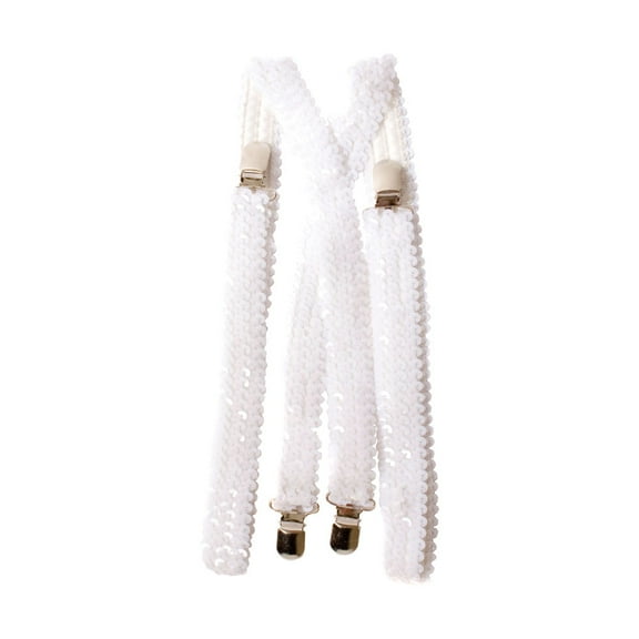 Dress Up America Unisex Adult White Sequin Y-Back Suspenders, One Size Fits Most, Ages 12 