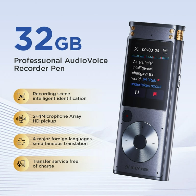 Iflytek 32G Voice Recorder Rechargeable LCD Ai Digital Audio Sound with Smart Summarize 154H Iflytek 32G Voice Recorder Rechargeable LCD Ai Digital Audio Sound with Smart Summarize 154H