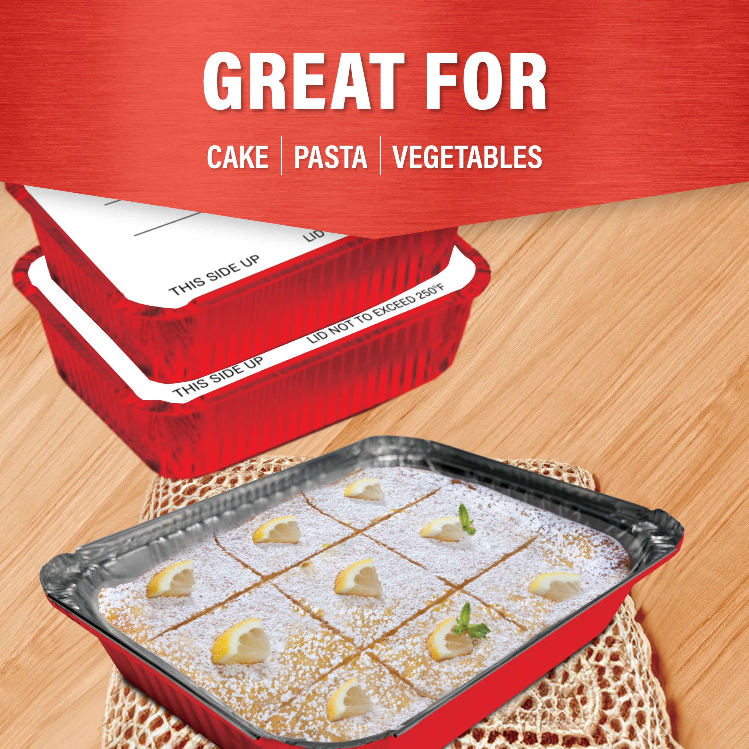 (3 pack) Handi-Foil 13" x 9" Aluminum Red Meal Prep Pans with Board Lids, 2 Count