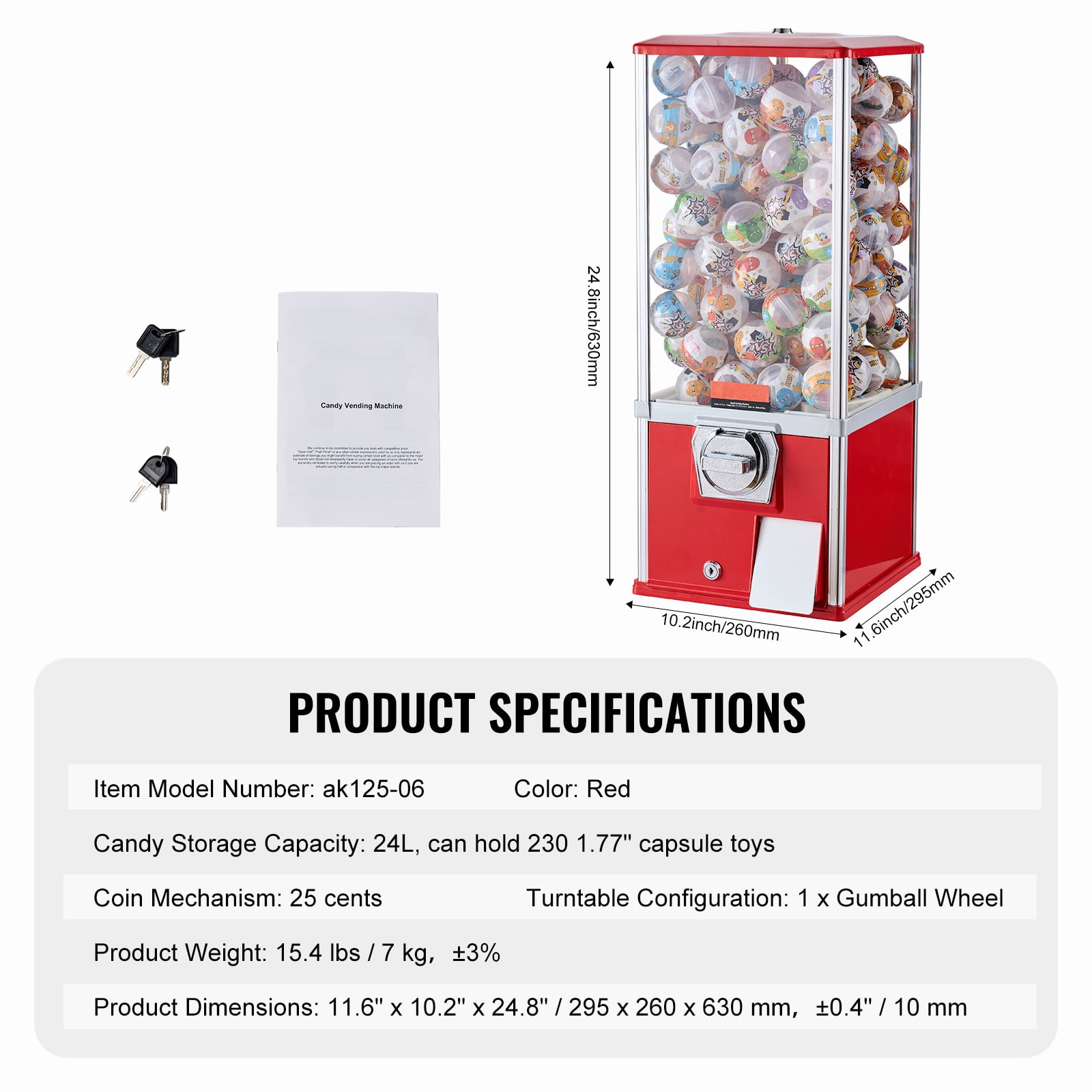 KFFKFF 25"H Gumball Machine Vending Coin Bank Vintage Gumballs Dispenser PS Red