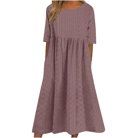 TJAZFJPA Mexico Dresses for Women Elegant Women's Casual Jacquard Short Sleeve Dress with Waist and Solid Color Pleated Dress Summer Dresses for Beach Vacation Prom Dresses for Teens