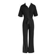 thumbnail image 3 of Women's V Neck Long Sleeve Jumpsuit Elegant Wide Leg Romper with Belt and Pockets for Casual Wear, 3 of 5