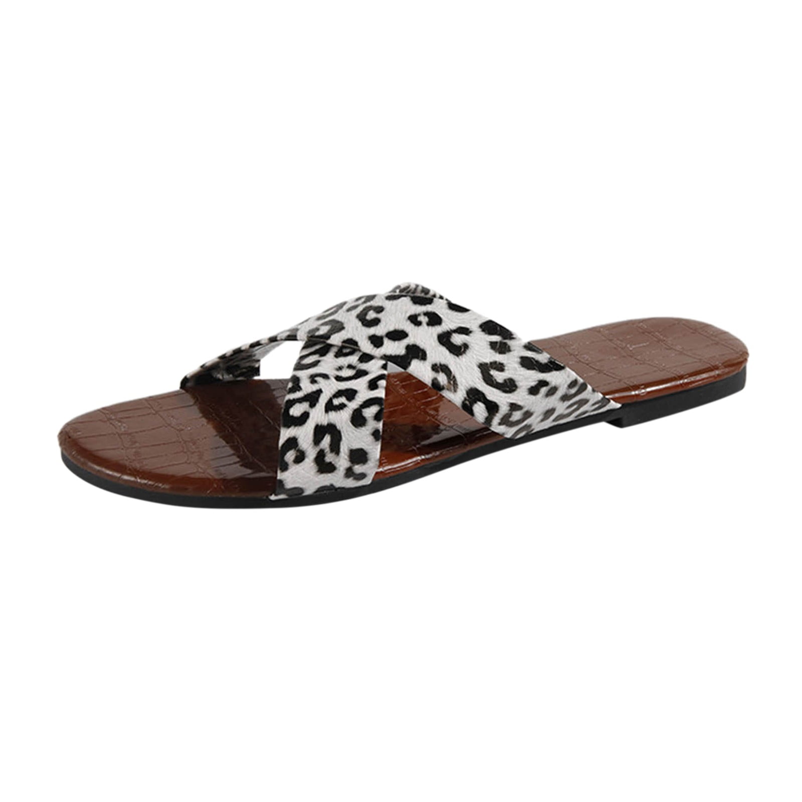Boohoo Leopard Print Woman Slides in Black Womens Shoes Flats and flat shoes Flat sandals 