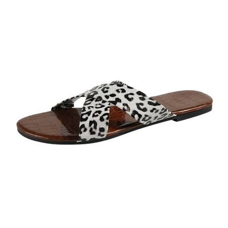 

TAIAOJING Women Flat Sandals Summer Sandals Flat Cross Strap Snake Print Leopard Print Open Toe Breathable Comfortable Casual Beach