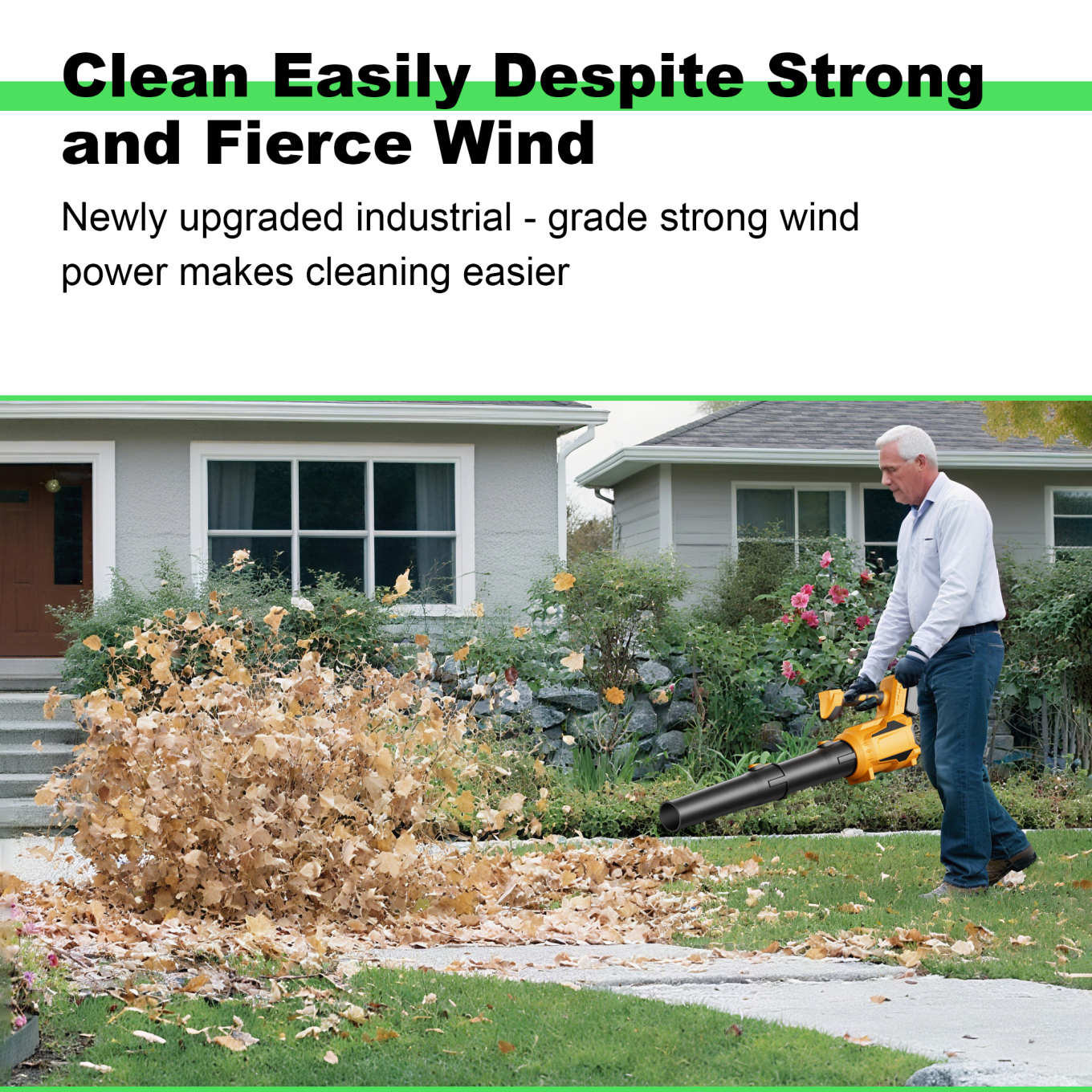 Leaf Blower Cordless with 5 Speed Option, 21V Battery Powered Leaf Blower with 4.0Ah Batteries and Charger, 650CFM Lightweight Blower for Lawn, Patio, Yard, Yellow