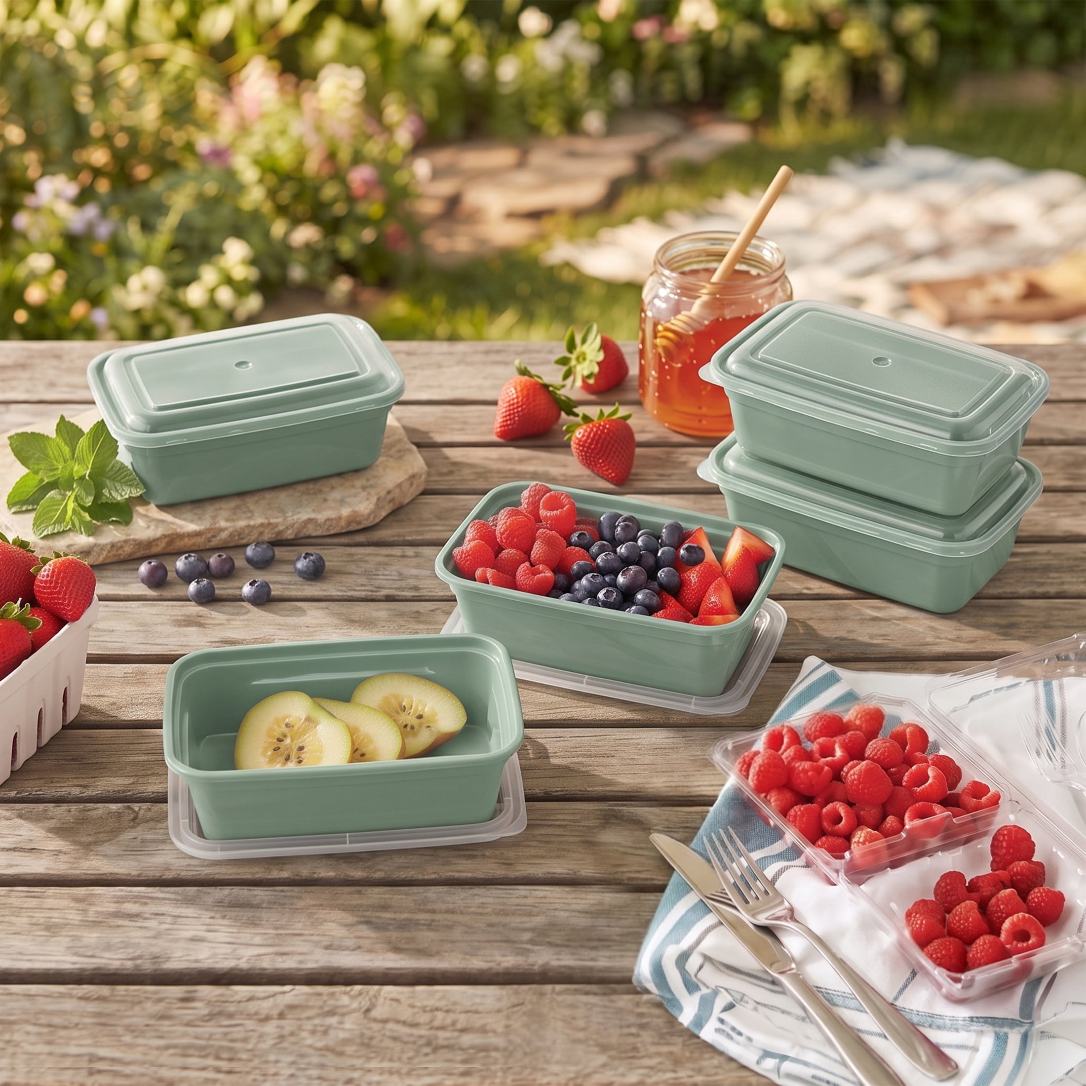 Mainstays Food Storage Containers, 5-Pack, 1-Compartment, BPA-Free Plastic, 3 Cup, Green Sage