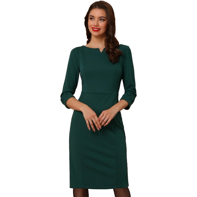 Vestido Lápiz Allegra K para mujer Verde XL manga 3/4 escote corazón