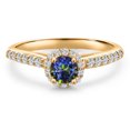 thumbnail image 3 of Gem Stone King 10K Yellow Gold Blue Mystic Topaz and Lab Grown Diamond Engagement Ring for Women | 0.79 Cttw | Round 5MM | Gemstone November Birthstone | Size 8, 3 of 6