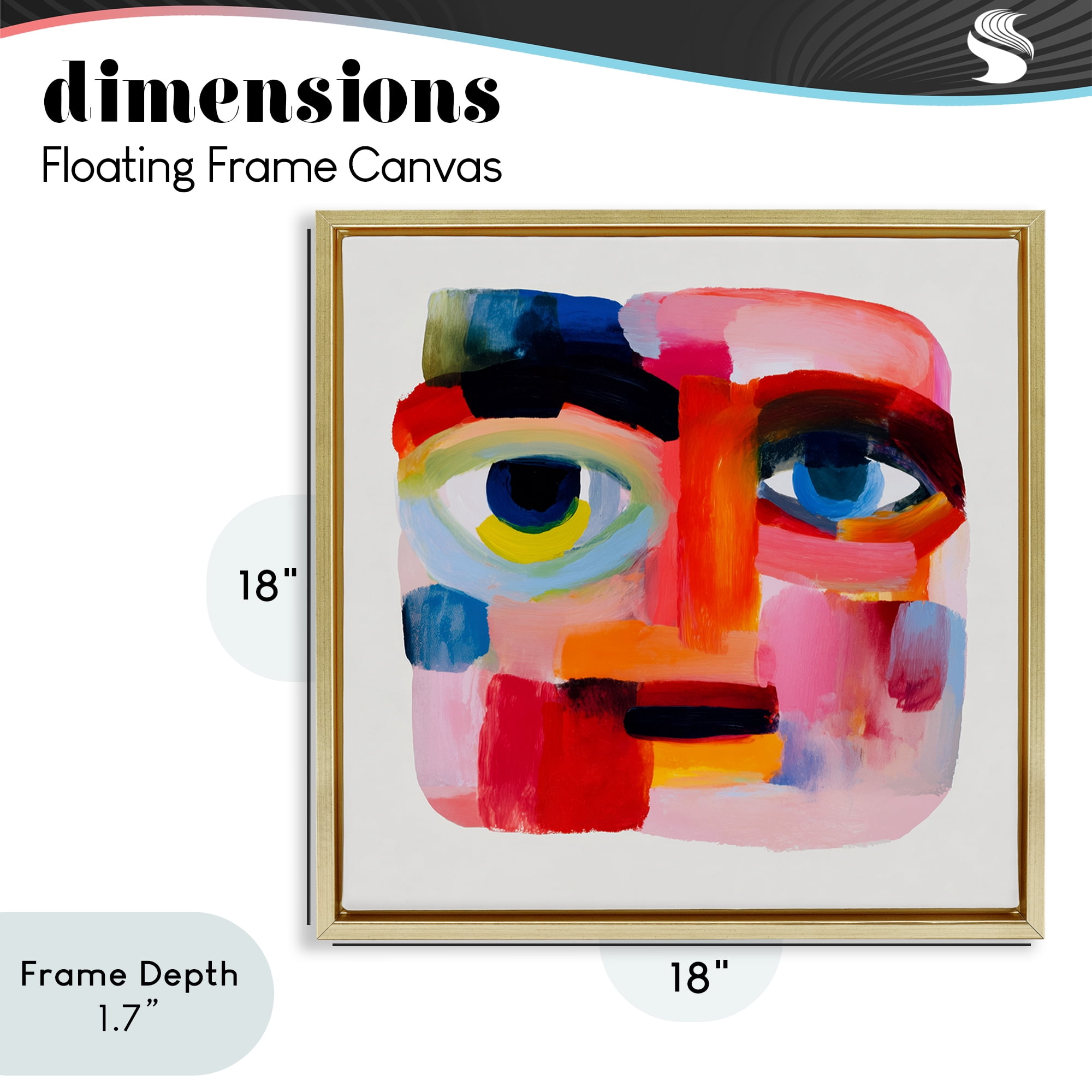 Stupell Industries Cubist Gaze in Vivids Gold Framed Floater Canvas Wall Art, design by Chromatic Storm Studio