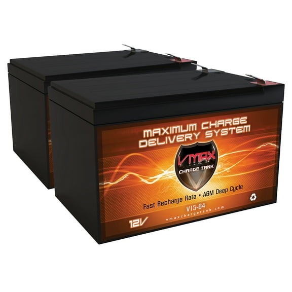 QTY 2: Currie 900CD Series Battery Replacement/Upgrade, VMAX64 12 Volt 15Ah SLA AGM Battery w/ F2 Terminals