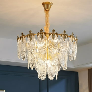 Gold Modern Pendant Chandelier, 8-Light Round 22"  Ceiling Light, 3-Tier Crystal Hanging Lighting Fixture for Dinning Rooms Living Room