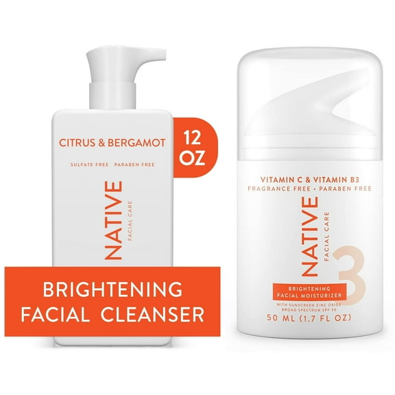 Native Brightening Facial Cleanser and Vitamin C SPF 30 Moisturizer Bundle, All Skin Types