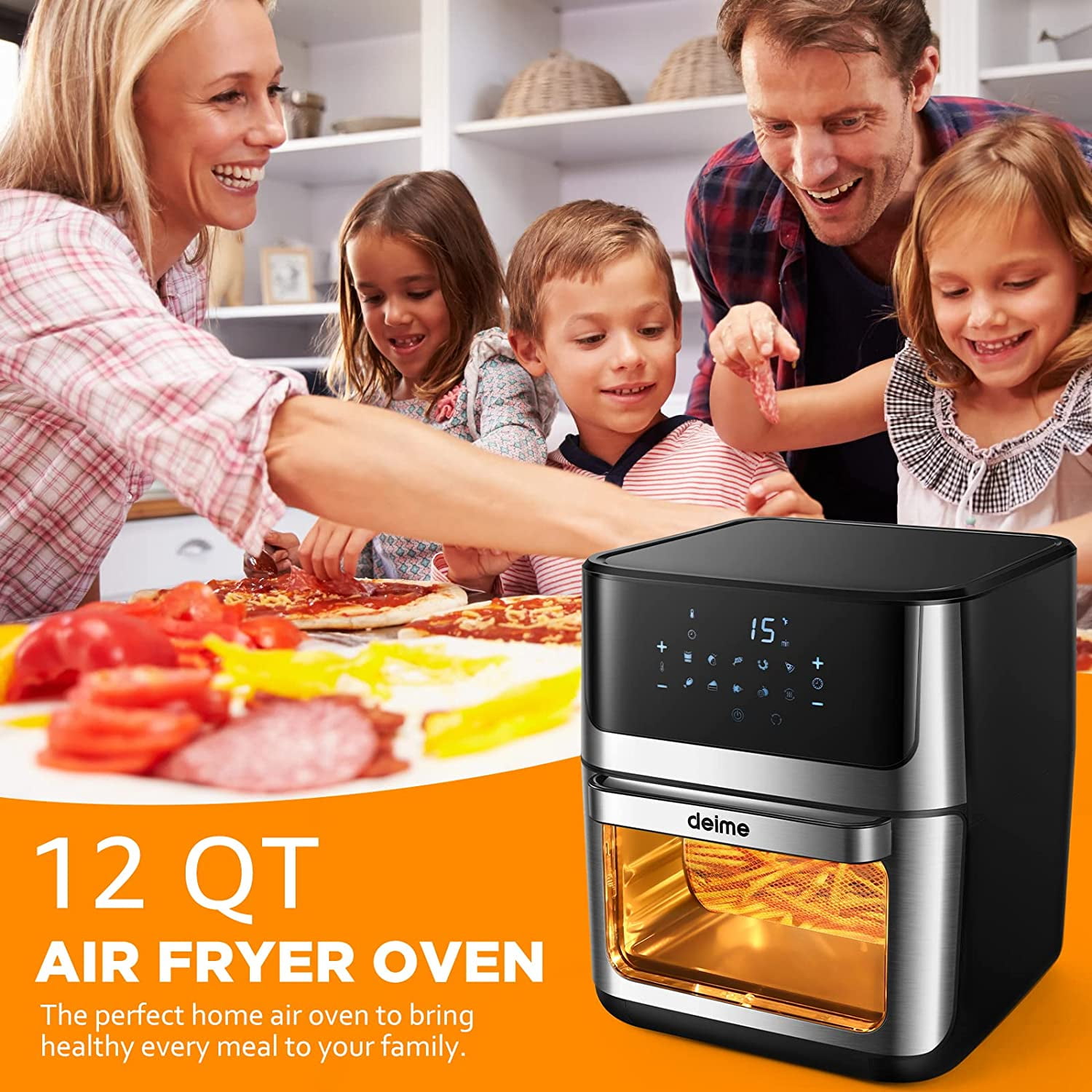 Air Fryer 12 QT 1700W Large Capacity Oilless Hot Air Fryers Oven Healthy  Cooker with 10 Presets, Visible Cooking Window, LCD Touch Screen, 6  Dishwasher Safe Accessories Included Recipe (Silver) 