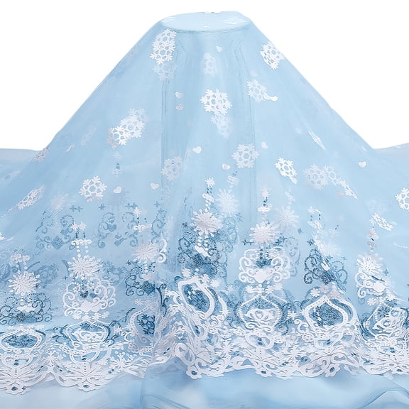 2 Yards Snowflake Organza Fabric Blue Sheer Fabric with White Snowflake Decorative Winter Mesh Fabrics