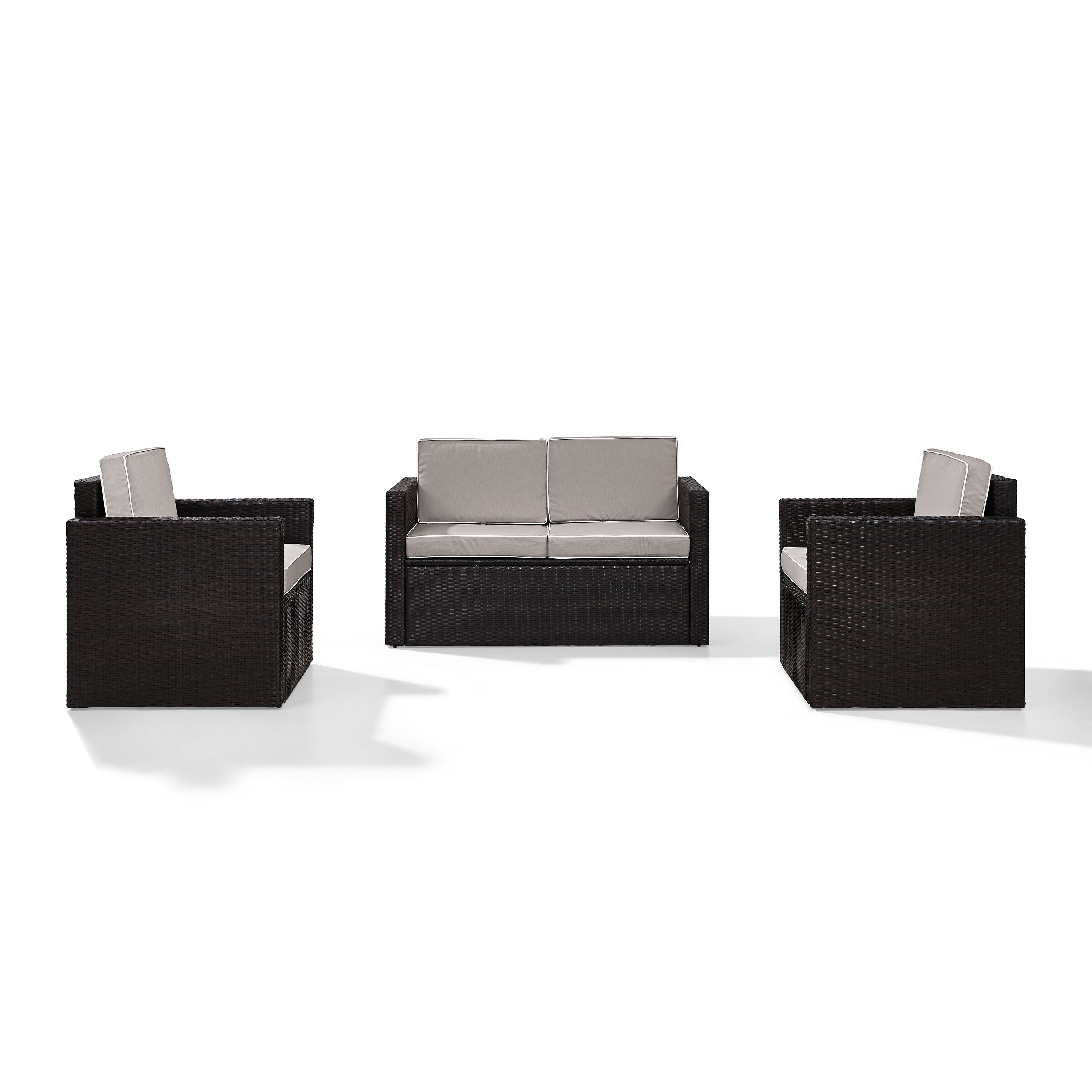 Crosley Palm Harbor 3 Piece Wicker Patio Sofa Set in Brown and Gray - image 2 of 5