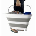 thumbnail image 4 of SAMMART Cesta plegable de plástico para la colada de 35 l (9,24 galones) con asa y ruedas – Contenedor de almacenamiento/tina de lavado plegable – Ahorro de espacio (1, blanco/gris), 4 of 5