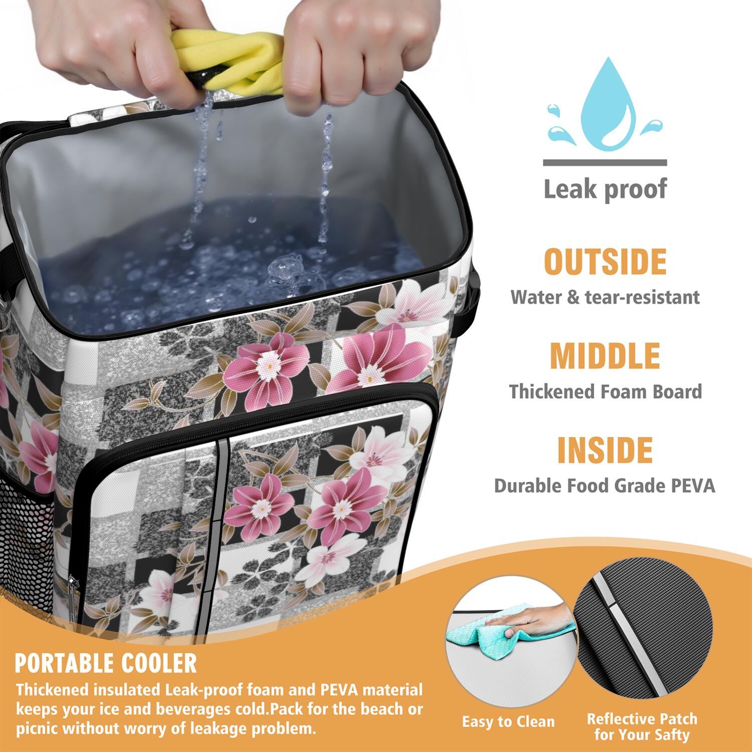 Travel Cooler Bag - Pioneer Flower Camping Beer Cooler Backpack with Bottle Opener- Waterproof Insulated Picnic Backpacks - Cooler Bag for Beach