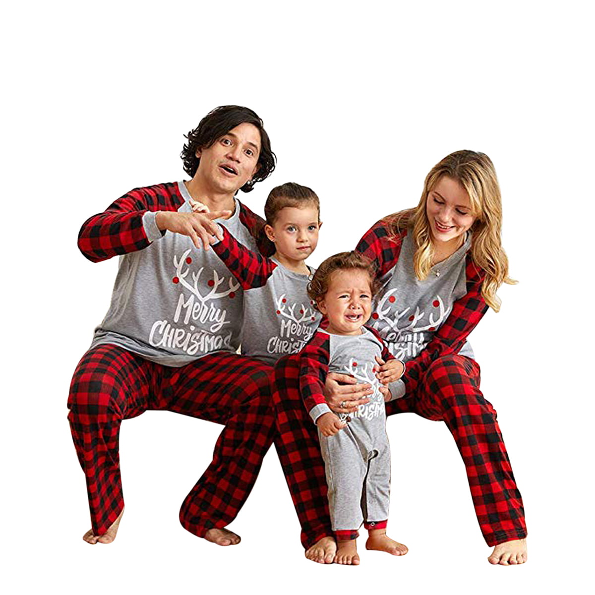Matching Family Adult Kids Costume Pajama Sets Deer Printed Plaid Pants Set Christmas Pajamas 