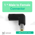 thumbnail image 6 of DC 7909 Male to DC 7909 Female Connector Power Adapter for Laptop Notebook, 90 Degree Right Angle Elbow ABS , Metal black,1 * Male to Female Connector, 6 of 8