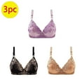 thumbnail image 2 of 3PC Bras for Women V Plunge Embroidered Glossy Full Coverage Extra-Elastic Comfortable Underwear Push Up No Rims Bra,Purple 2,40B, 2 of 3