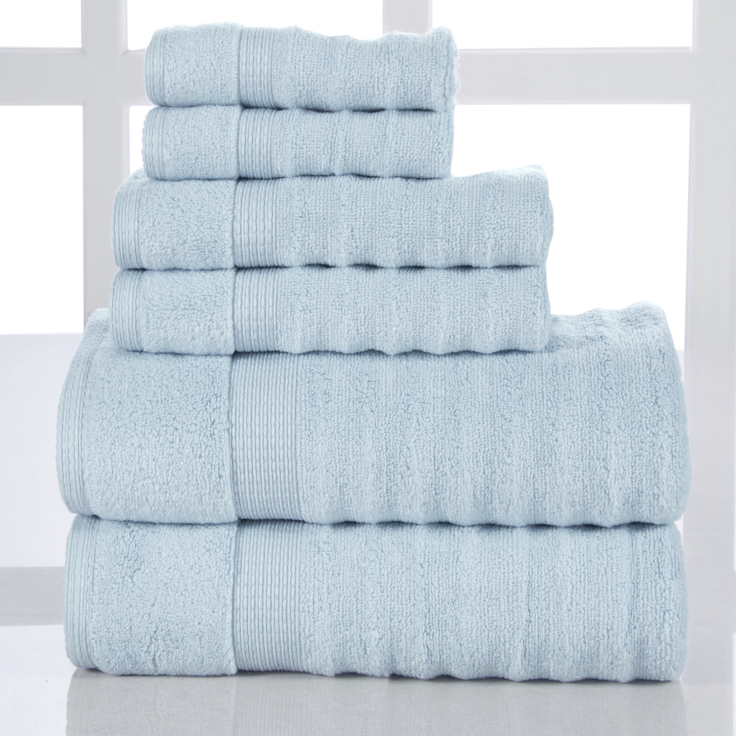 Hotel Vendome Spa Collection 6 Piece 100% Combed Cotton Blue Bath Towel Set NEW 