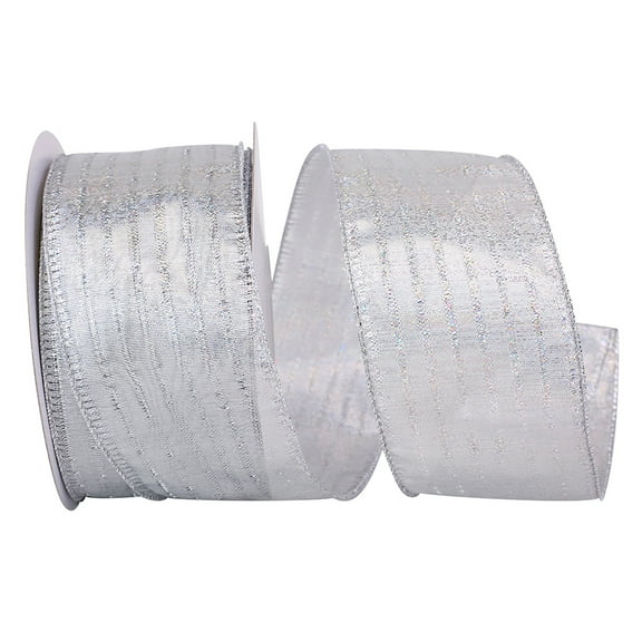 JAM Paper Stripe Christmas Ribbon, Silver, 2.5in x 20 yd, 1/Pack