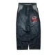 thumbnail image 3 of Pantalones vaqueros unisex de cintura alta lavados con estampado de bolsillos estilo retro, rectos, holgados, negros, estéticos de calle, Y2K, estilo Harajuku y hip hop, 3 of 5