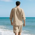 thumbnail image 4 of Paiyanr Cotton Linen Sets for Men Summer Breathable Shirts Shorts 2 Piece Outfits Solid Color Casual Long Sleeves Drawstring Waist Beach Shorts Sets, 4 of 9