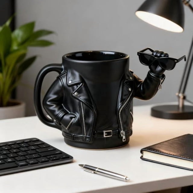 Personalized Coffee Mug Biker Jacket Coffee Mug Ceramic with Leather Jacket Design Resin Details Ceramic Coffee Mug